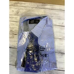 Jonathan Michael Men’s Blue White Striped Dress Shirt & Tie Set Size L NWT